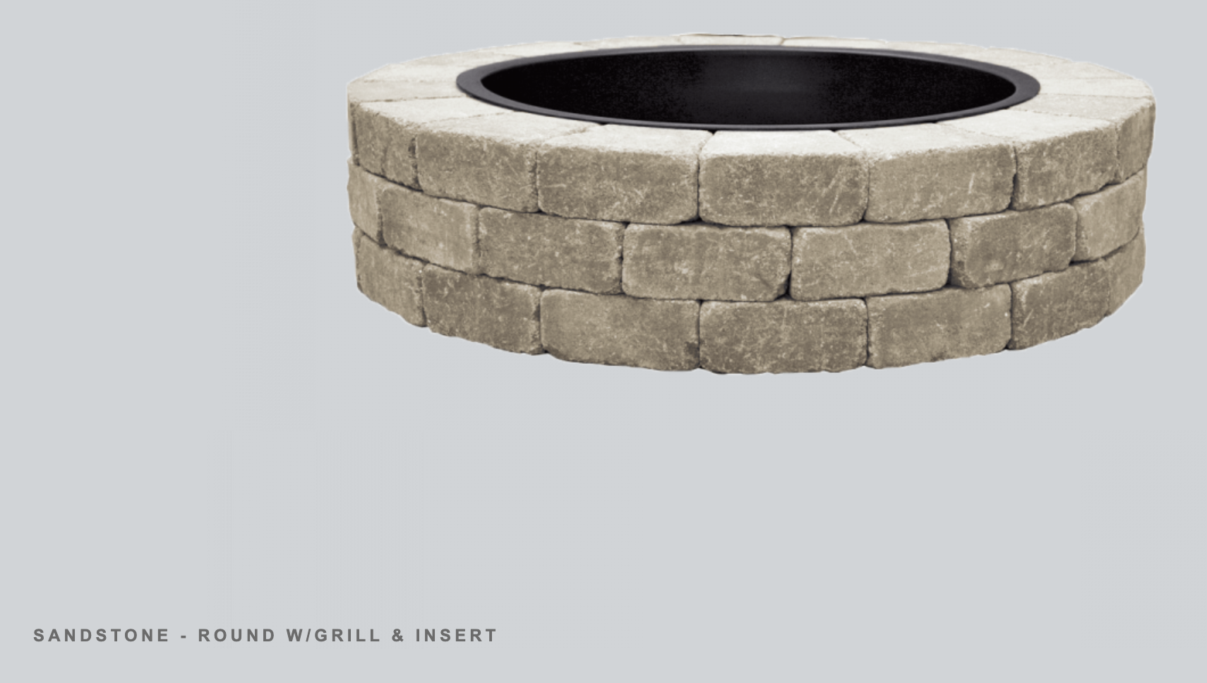Custom round fire pit built with sandstone-colored pavers by BlackDiamondDesign Landscaping